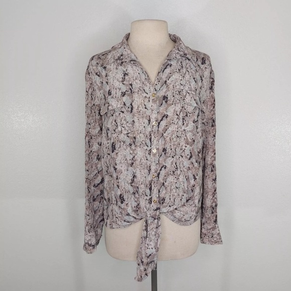Antonio Melani Womens Small Pilar Silk Animal Print Long Sleeve Blouse Tie-Front - Picture 1 of 11